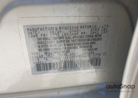 2014 Nissan Sentra Sv from USA, damaged, VIN 3N1AB7AP9EY295330
